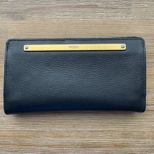 Fossil Liza Slim Bifold Wallet - Black Leather - NEW!